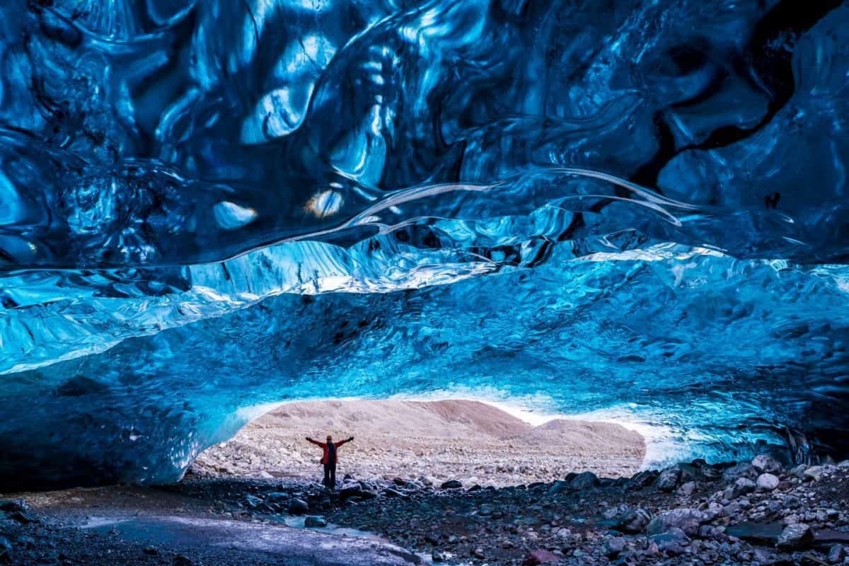 crystal blue ice cave in iceland