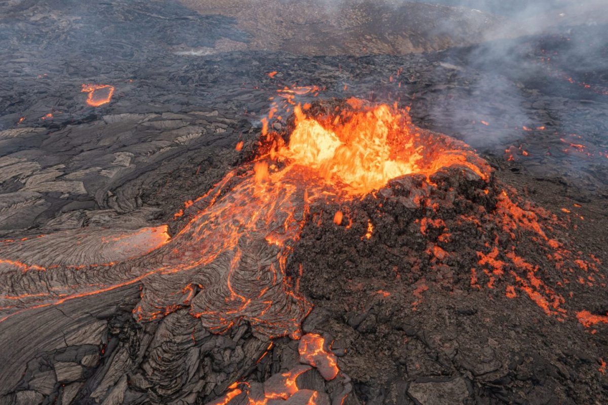 The impressive volcano Fagradalsfjall blowing lava