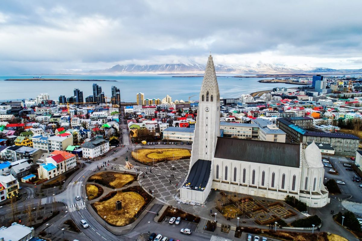 hallgrimskirkja church overlooking reykjavik iceland
