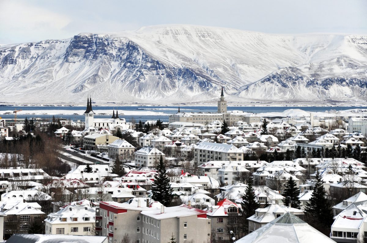 reykjavik with esjan mountain on the backdrop