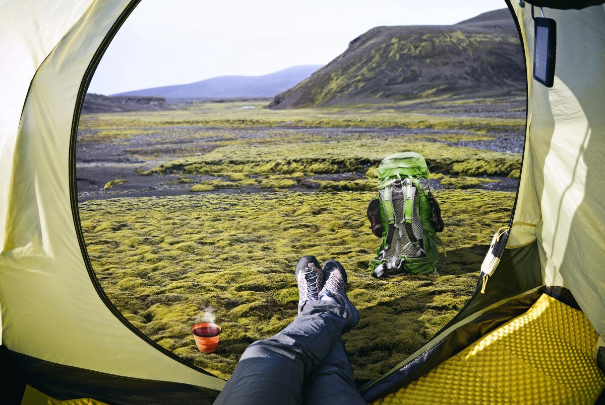 Hiker having a rest in Þakgil region