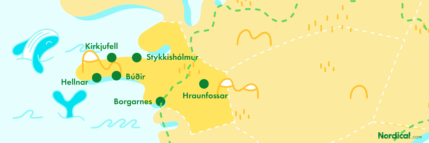 Carte de l'Ouest de l'Islande Nordical Travel