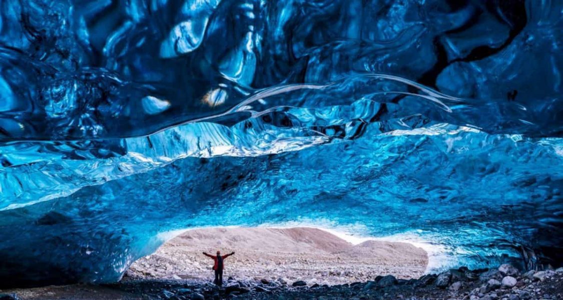 crystal blue ice cave in iceland